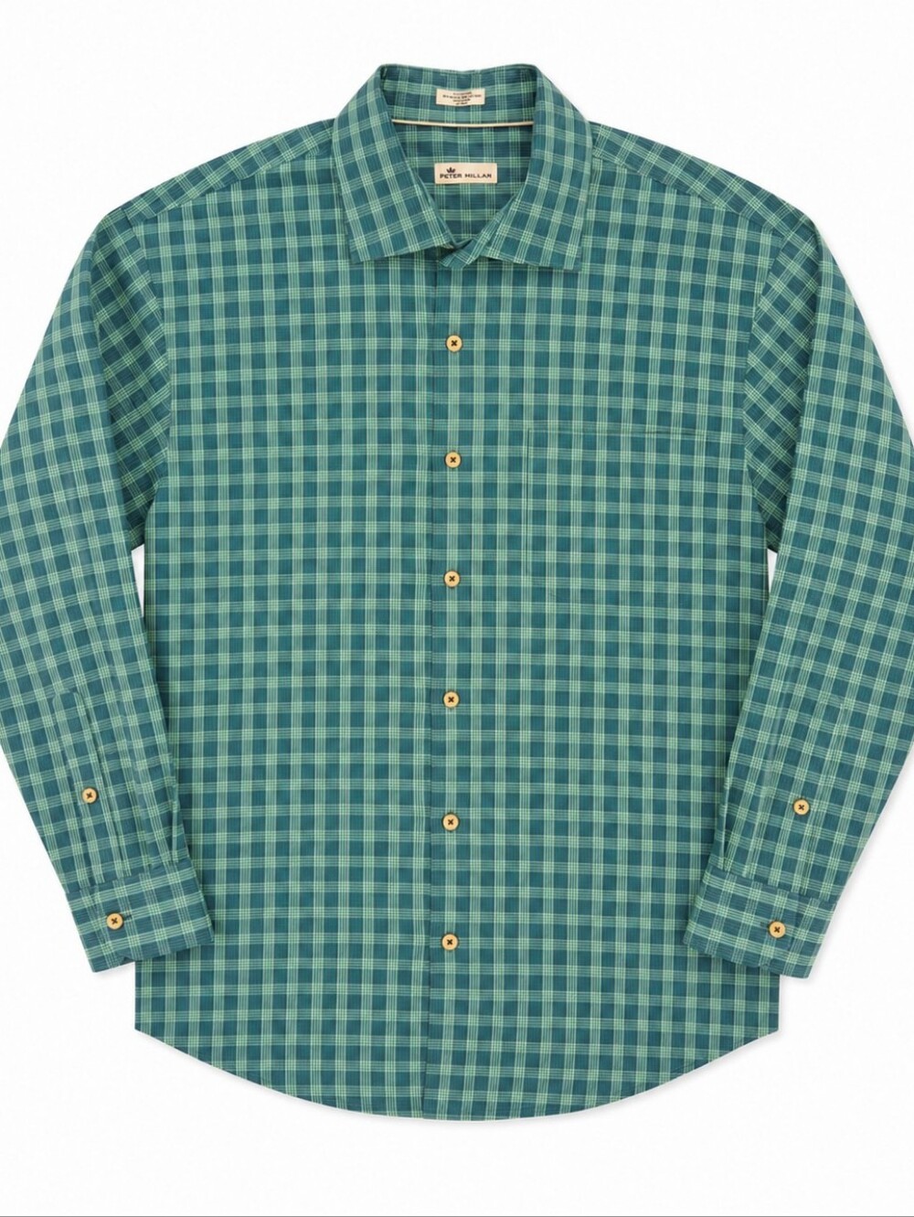 Peter Millar Button Down Shirt Mens XL Blue Green Plaid Stretch